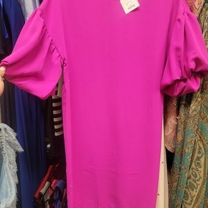 Hot pink puff sleeve dress